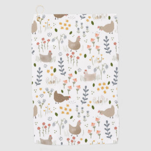 Chicken Lovers Farmyard Animal Pretty Floral Golf Towel