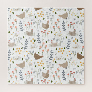 Chicken Lovers Farmyard Animal Pretty Floral Jigsaw Puzzle