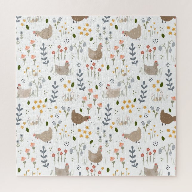 Chicken Lovers Farmyard Animal Pretty Floral Jigsaw Puzzle (Vertical)