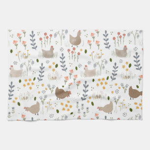 Chicken Lovers Farmyard Animal Pretty Floral Tea Towel