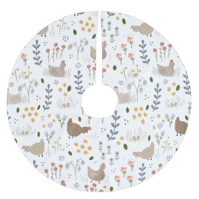 Chicken Lovers Floral Christmas Holiday Brushed Polyester Tree Skirt (Front)
