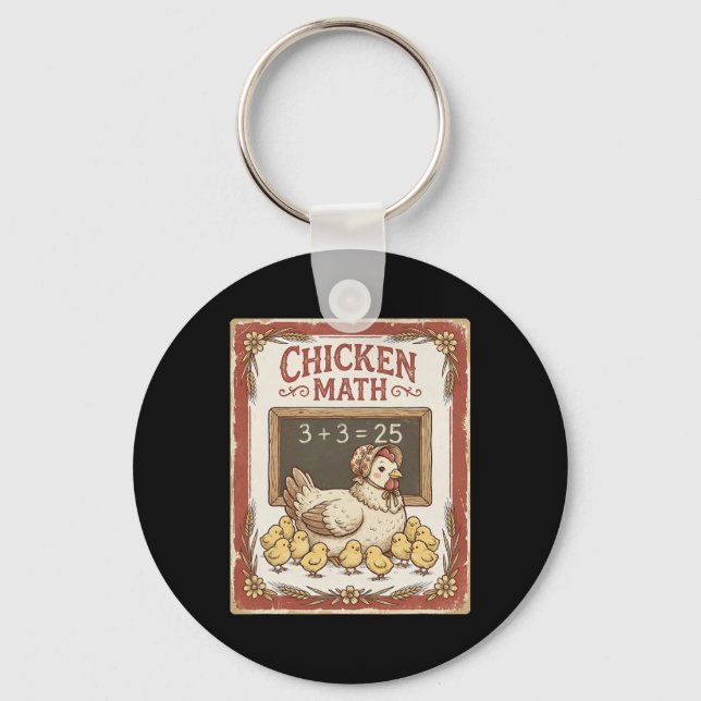 Chicken Math Funny Chalkboard Equation Hen Ckyard  Key Ring (Front)
