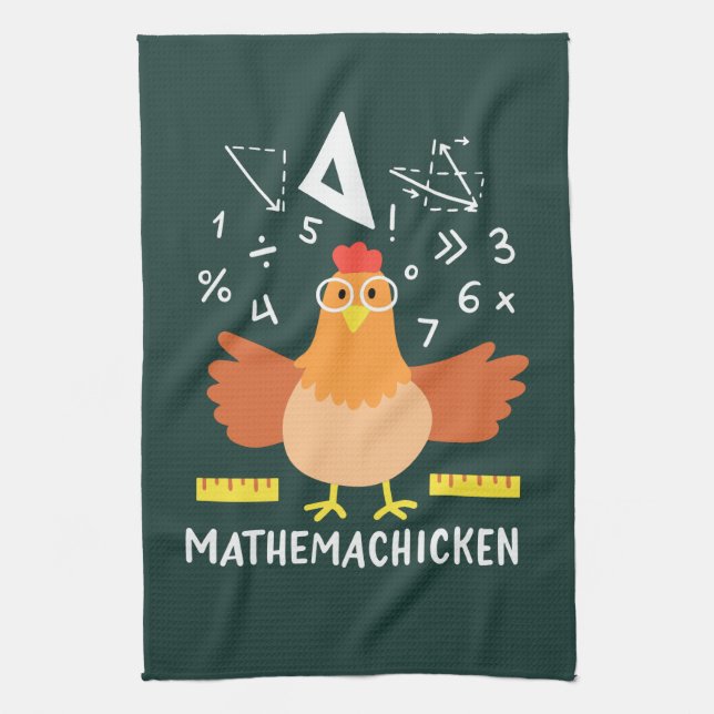 Chicken Math Gag Funny Mathemachicken Teacher Tea Towel (Vertical)