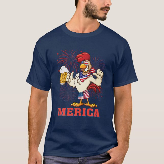 Chicken Merica Firework 4Th Of July Summer America T-Shirt (Front)