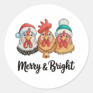 Chicken Merry And Bright Christmas Farm Holiday Classic Round Sticker