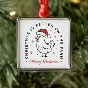 Chicken Merry Christmas country funny farm animal Metal Ornament