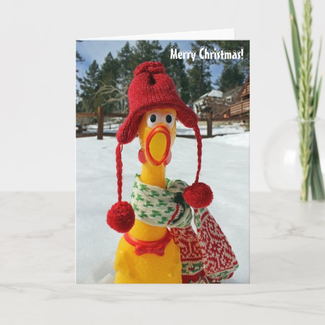 Chicken Merry Christmas Greeting Card! Holiday Card (Front)