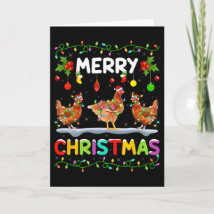 Chicken Merry Christmas Lights Santa Hat Funny Chi Card