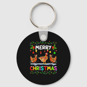 Chicken Merry Christmas Lights Santa Hat Funny Chi Key Ring