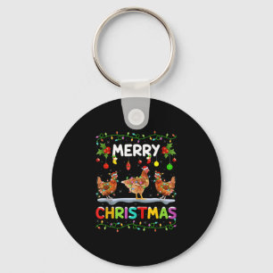 Chicken Merry Christmas Lights Santa Hat Funny Chi Key Ring