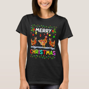 Chicken Merry Christmas Lights Santa Hat Funny Chi T-Shirt
