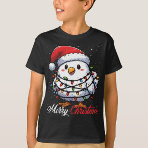 Chicken Merry Christmas Lights Santa Hat Xmas Snow T-Shirt