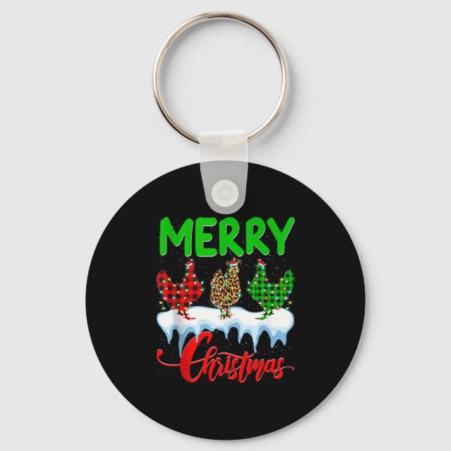 Chicken Merry Christmas Pajamas Leopard Buffalo Pl Key Ring (Front)