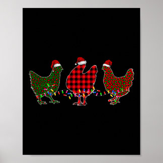 Chicken Merry Christmas Red Green Leopard Plaid Xm Poster