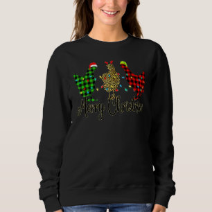 Chicken Merry Christmas Red Green Plaid Leopard Pa Sweatshirt