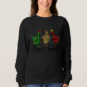 Chicken Merry Christmas Red Green Plaid Leopard Pa Sweatshirt