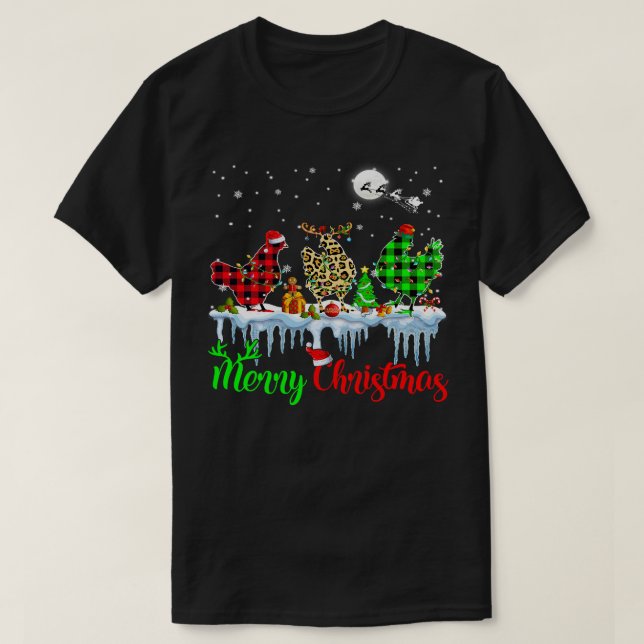 Chicken Merry Christmas Reindeer Santa Elf Plaid C T-Shirt (Design Front)