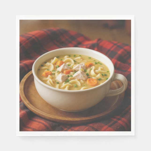 Chicken Noodle Soup On a Plaid Blanket Napkin (Front)