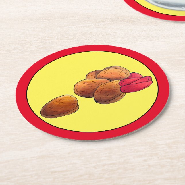 Chicken Nuggets Ketchup Junk Fast Food Foodie Round Paper Coaster (Angled)