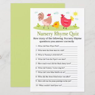 Chicken Nursery Rhyme Quiz baby shower game