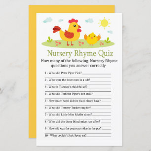 Chicken Nursery Rhyme Quiz baby shower game