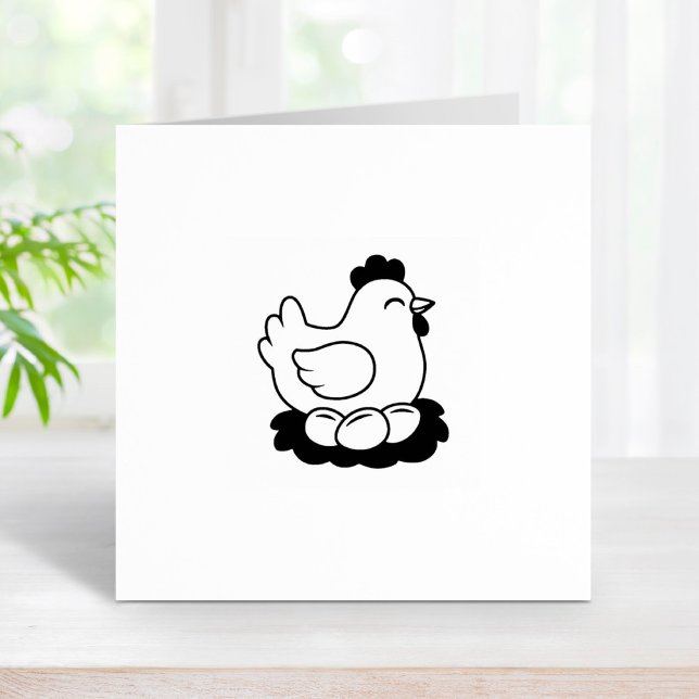 Chicken on Nest with Eggs 1x1 Rubber Stamp (Creator Uploaded)