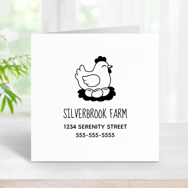 Chicken on Nest with Eggs Farm Address Rubber Stamp (Creator Uploaded)
