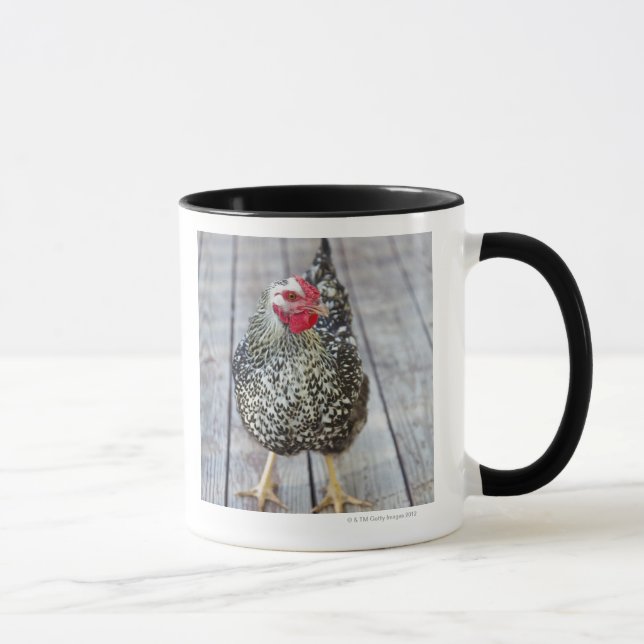 Chicken on wood deck, Silver Laced Wyandotte Mug (Right)