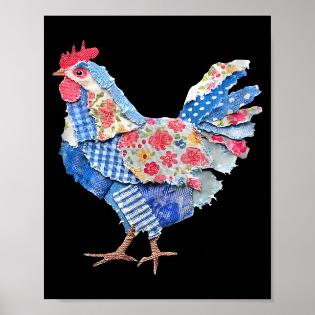 Chicken Patchwork Bunny Eggs Rabbit Happy Easter D Poster (Front)