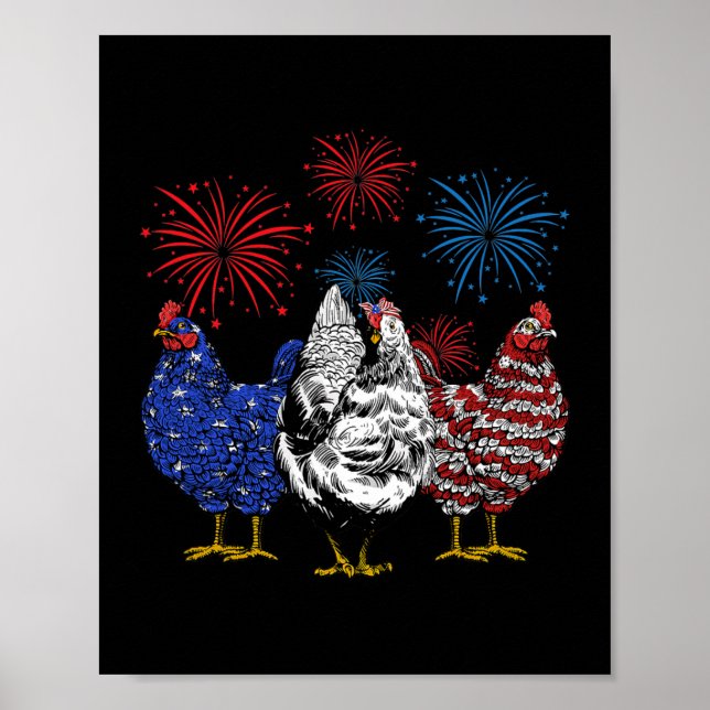Chicken Patriotic America Flag th Of July Chicken  Poster (Front)