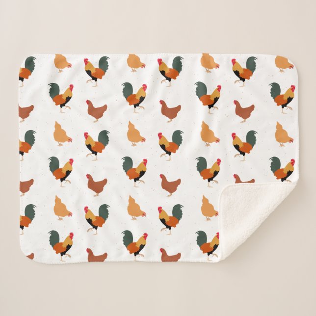 Chicken Patterned Sherpa Blanket (Front (Horizontal))