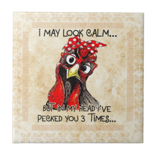 Chicken Pecking People Ceramic Tile