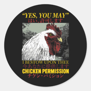 Chicken Permission Vintage Japanese Rooster _1 Classic Round Sticker