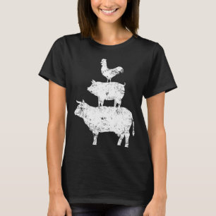 Chicken Pig Cow Tower  Farmer Farming Prints T-Shirt