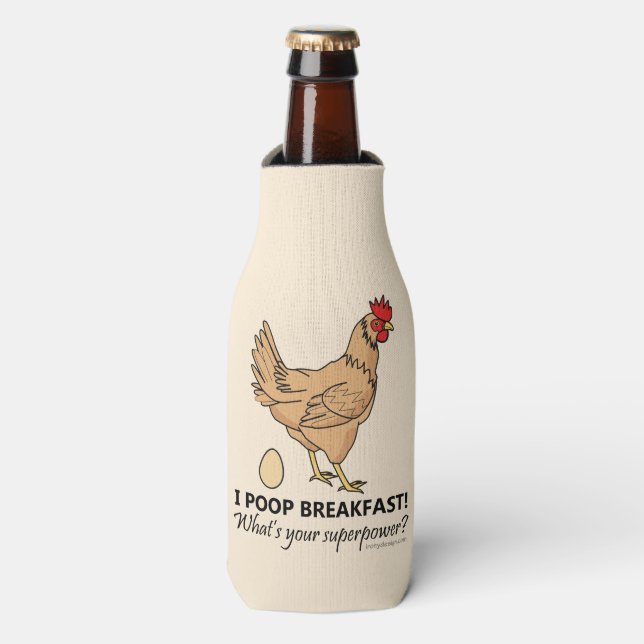 Chicken Poops Breakfast Funny Design Bottle Cooler (Bottle Front)