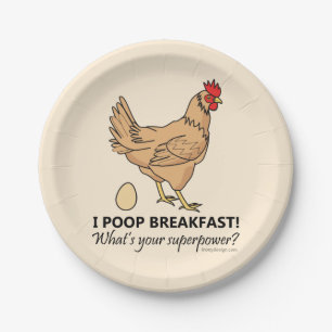 Chicken Poops Breakfast Funny Design Paper Plate