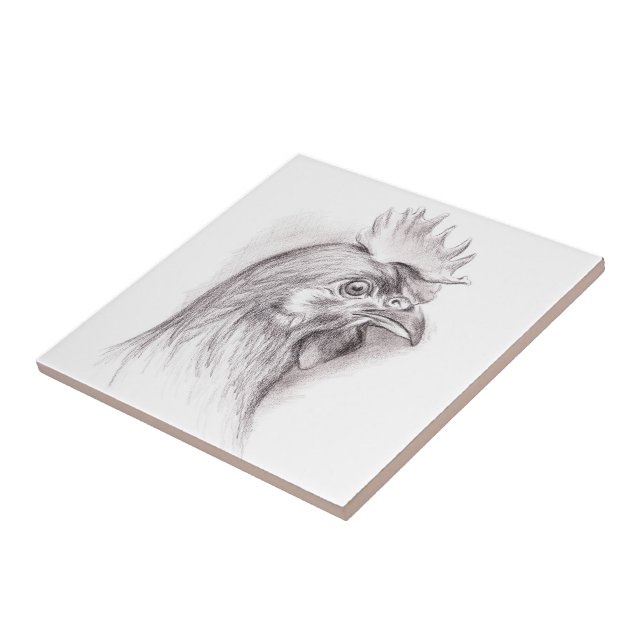 Chicken Portrait in Charcoal Ceramic Tile (Side)