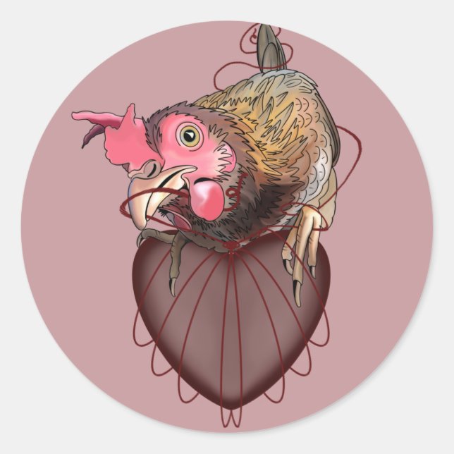 Chicken Pulling Heartstrings Classic Round Sticker (Front)