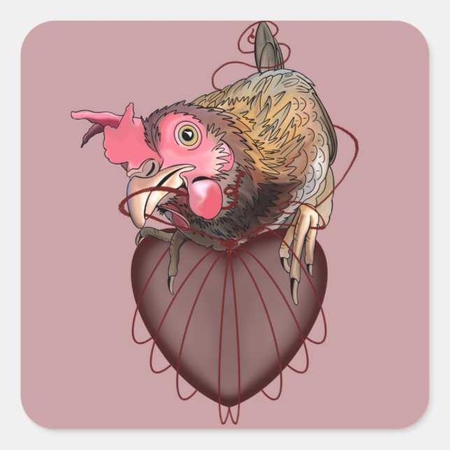 Chicken Pulling Heartstrings Square Sticker (Front)