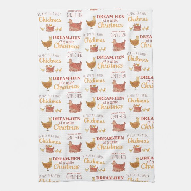 Chicken Puns Christmas Tea Towel (Vertical)