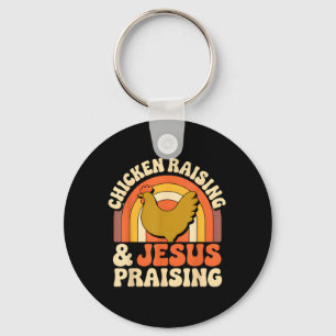Chicken Raising Jesus Praising Retro Sunset Farmer Key Ring