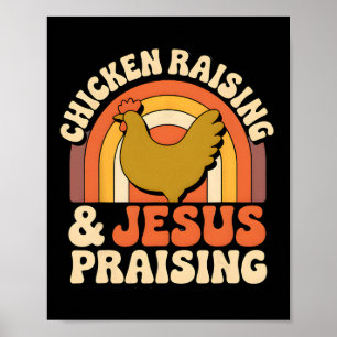 Chicken Raising Jesus Praising Retro Sunset Farmer Poster