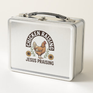 Chicken Raising Jesus Praising Vintage Farm Shirt_ Metal Lunch Box