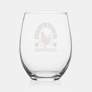 Chicken Raising Jesus Praising Vintage Farm Shirt_ Stemless Wine Glass