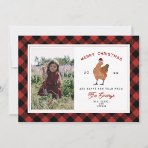 Chicken Red & Green Plaid Christmas Photo Holiday Card