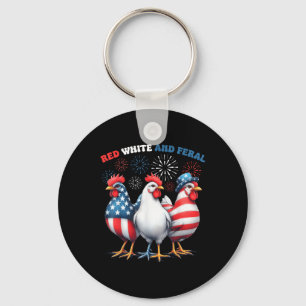 Chicken Red White And Feral Patriotic Rooster 4th Key Ring