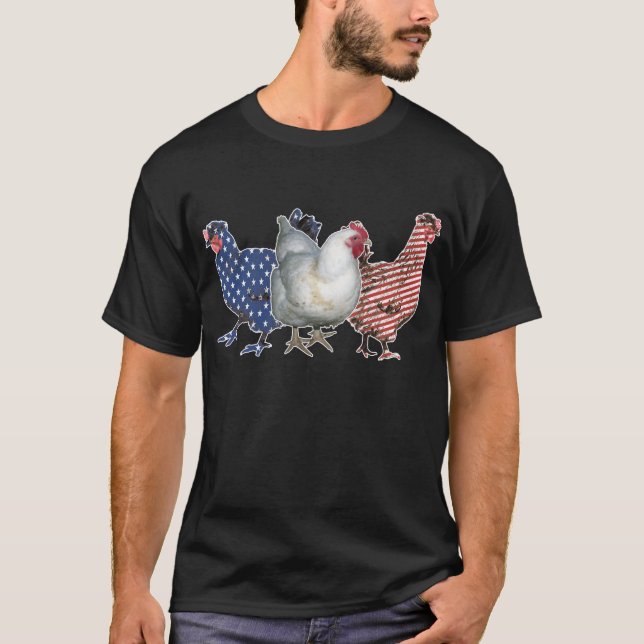 Chicken Red White Blue American Flag  Patriotic  T-Shirt (Front)