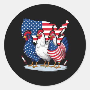 Chicken Red White Blue Patriotic Rooster 4th Of Ju Classic Round Sticker