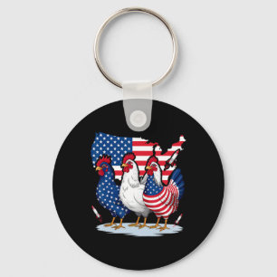 Chicken Red White Blue Patriotic Rooster 4th Of Ju Key Ring