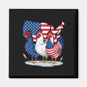 Chicken Red White Blue Patriotic Rooster 4th Of Ju Magnet